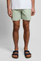 Front image of a model wearing Plain swimshorts in sage, by brand Lyle and scott