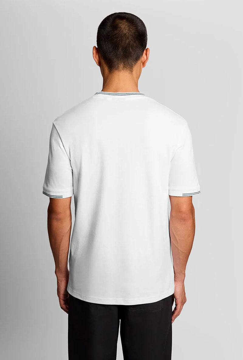 Back image of a model wearing Fine tipped t in white, by brand Lyle and scott