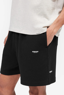 Front image of the Micro owners club mesh shorts in black, by brand Represent
