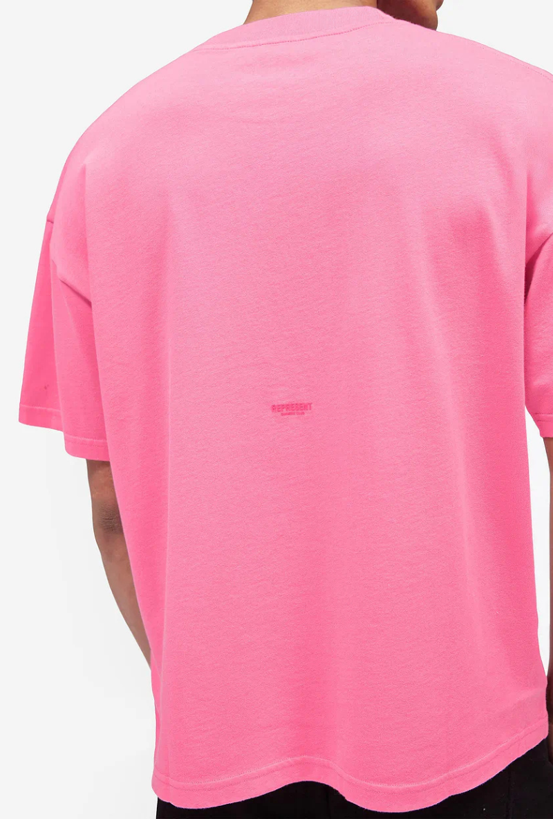 Back image of Micro owners club tshirt in pink, by brand Represent