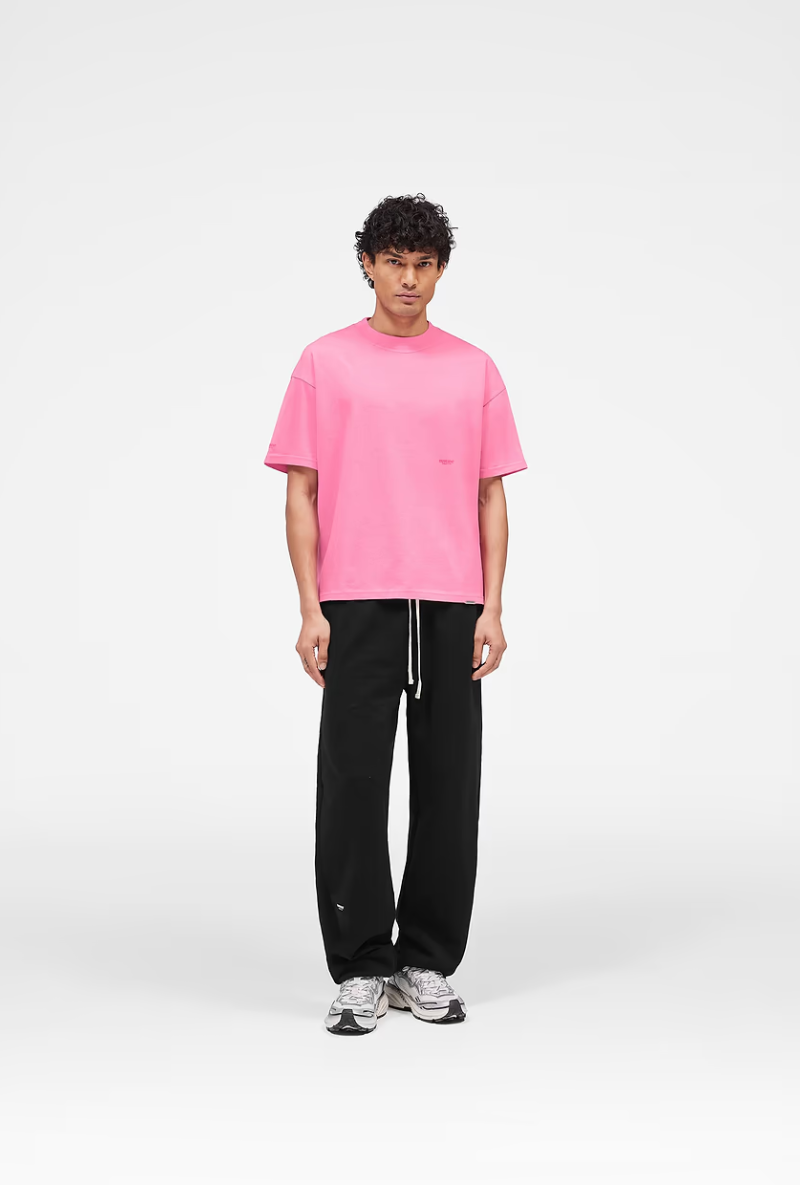 Front image of Micro owners club tshirt in pink, by brand Represent