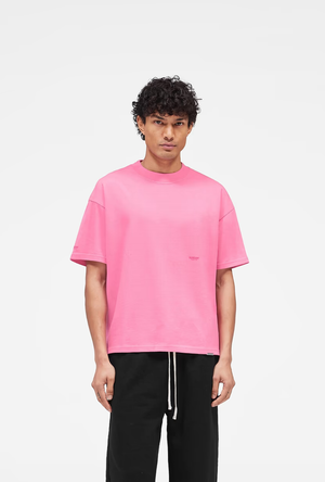 Front image of the Micro owners club tshirt in pink, by brand Represent
