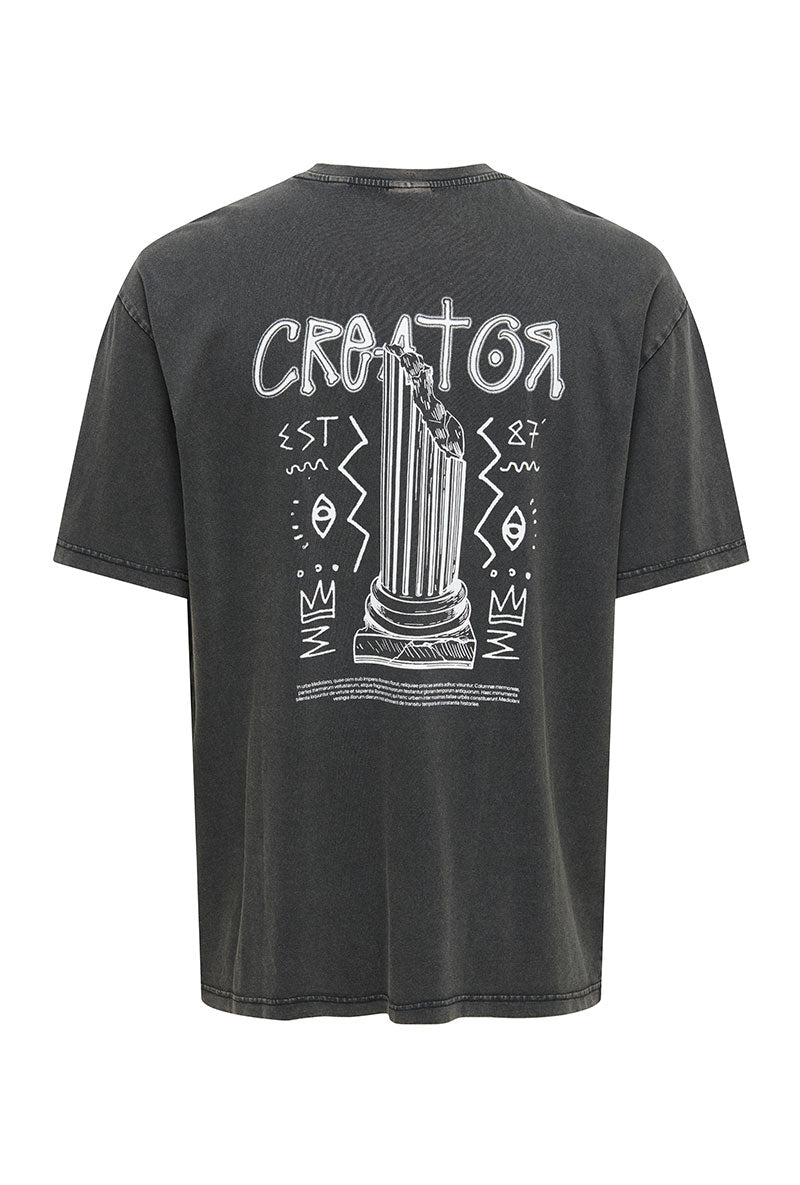 Back image of Fred creative washed tee in black, by brand Only and sons