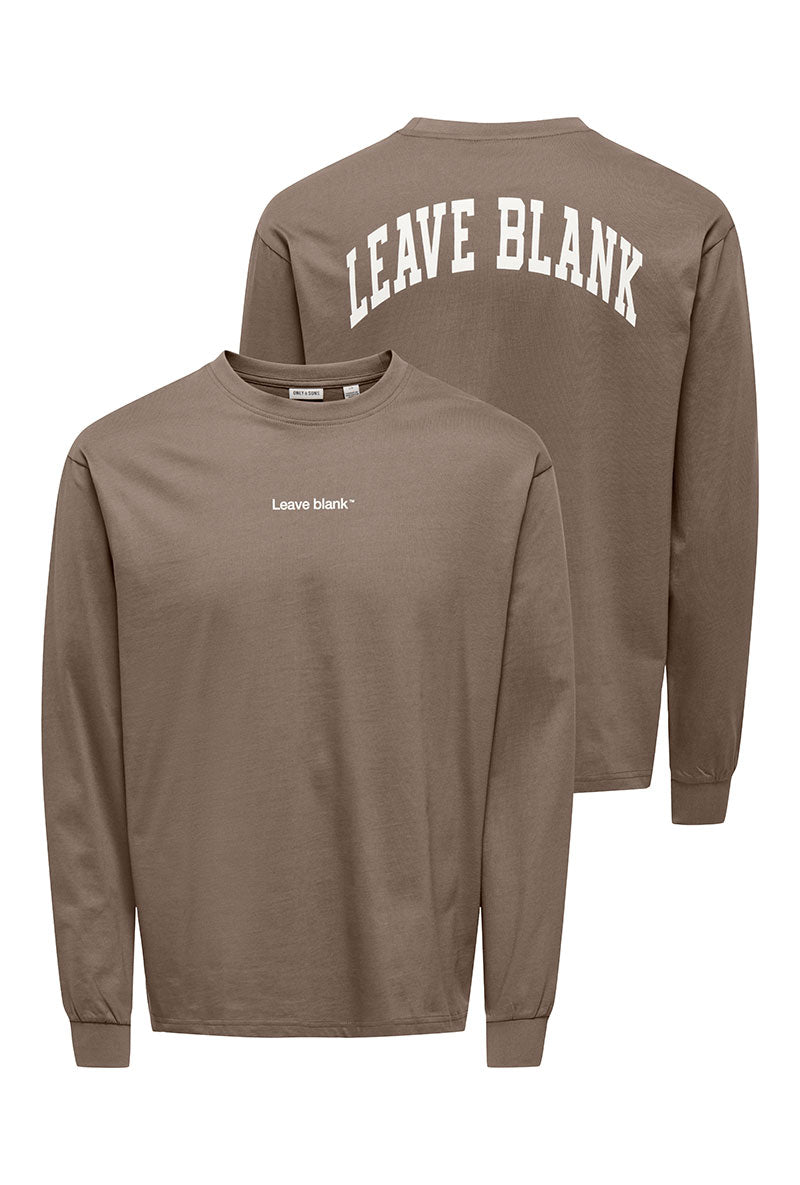 Front and back image of Fred life ls varsity tee in brown, by brand Only and sons