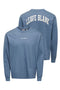 Front and back image of the Fred life ls varsity tee in indigo, by brand Only and sons