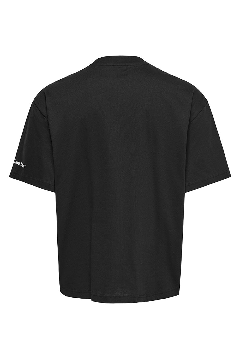 Back image of Fred life oversize tee in black, by brand Only and sons