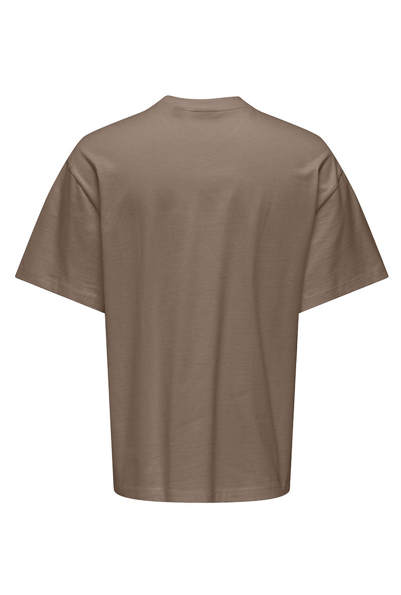 Back image of Fred life oversize tee in brown, by brand Only and sons