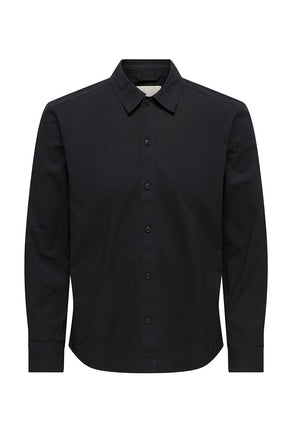 Front image of Reid ls regular shirt in black, by brand Only and sons