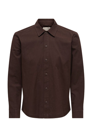 Front image of the Reid ls regular shirt in brown, by brand Only and sons
