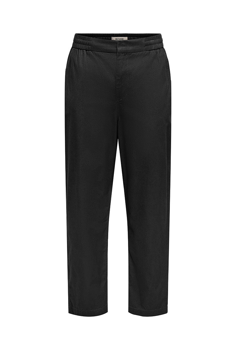 Front image of Toby tap loose twill corby pants in black, by brand Only and sons