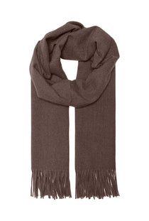 Front image of the Astrid soft woven fringe scarf in brown, by brand Only