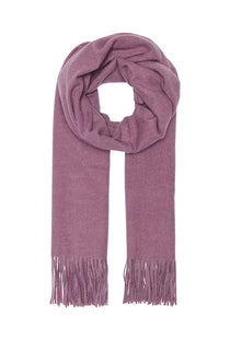 Front image of the Astrid soft woven fringe scarf in burgundy, by brand Only