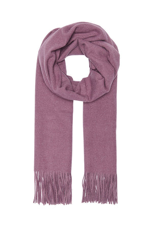 Front image of the Astrid soft woven fringe scarf in burgundy, by brand Only