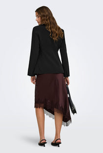Back image of a model wearing the Astrid ls sculpture blazer in black, by brand Only