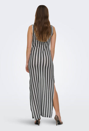 Back image of a model wearing the Bailey s/l zigzag dress in black/white, by brand Only