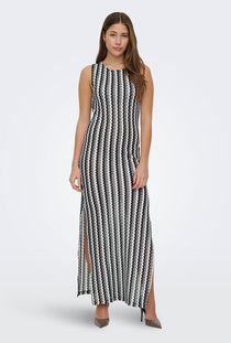 Front image of a model wearing the Bailey s/l zigzag dress in black/white, by brand Only