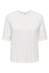 Front image of the Bamboo ss oneck top in white, by brand Only