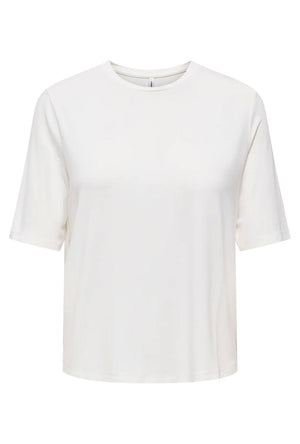 Front image of the Bamboo ss oneck top in white, by brand Only