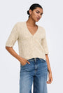Image of BOUBLE SS VNECK BUTTON CARDIGAN in stone, by brand ONLY