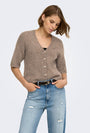 Image of BOUBLE SS VNECK BUTTON CARDIGAN in brown, by brand ONLY