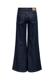 Back image of the California mw wide flair jeans in dark denim, by brand Only