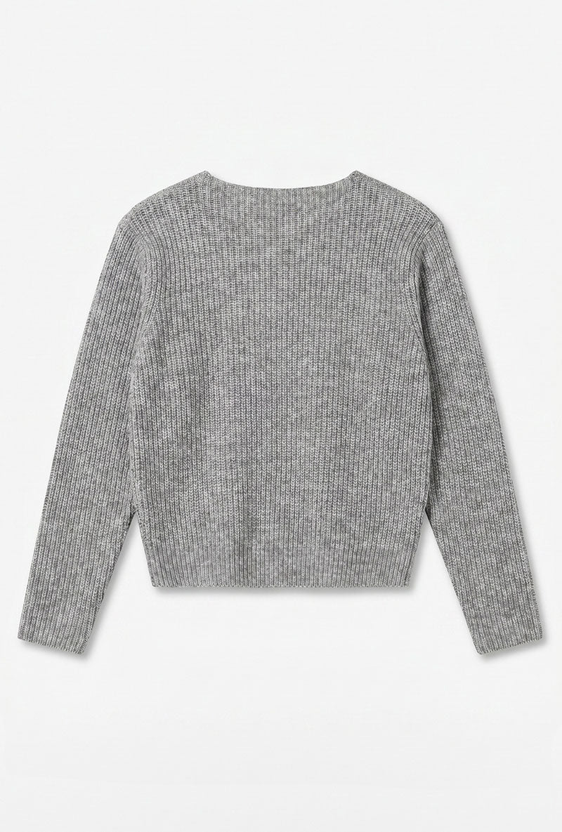 Front image of Cally knitted knot jumper in grey, by brand Top shop