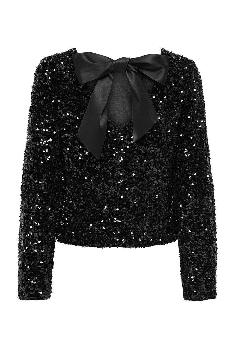 Back image of Confidence ls sequin bow top in black, by brand Only