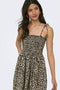 Front image of a model wearing the Emma smock dress in leopard, by brand Only