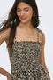 Front image of a model wearing the Emma smock dress in leopard, by brand Only