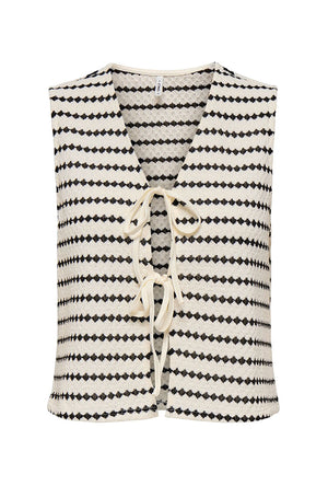 Front image of the Eva sl short stripe vest in off white, by brand Only