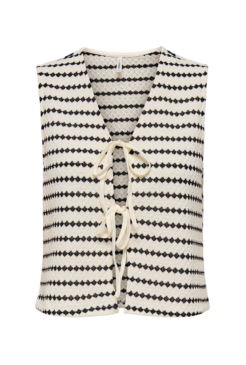 Front image of Eva sl short stripe vest in off white, by brand Only