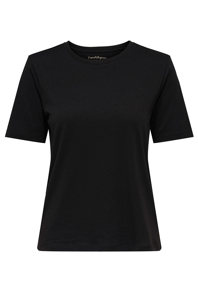 Front image of Happy ss oneck tee in black, by brand Only
