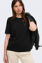 Front image of a model wearing the Happy ss oneck tee in black, by brand Only