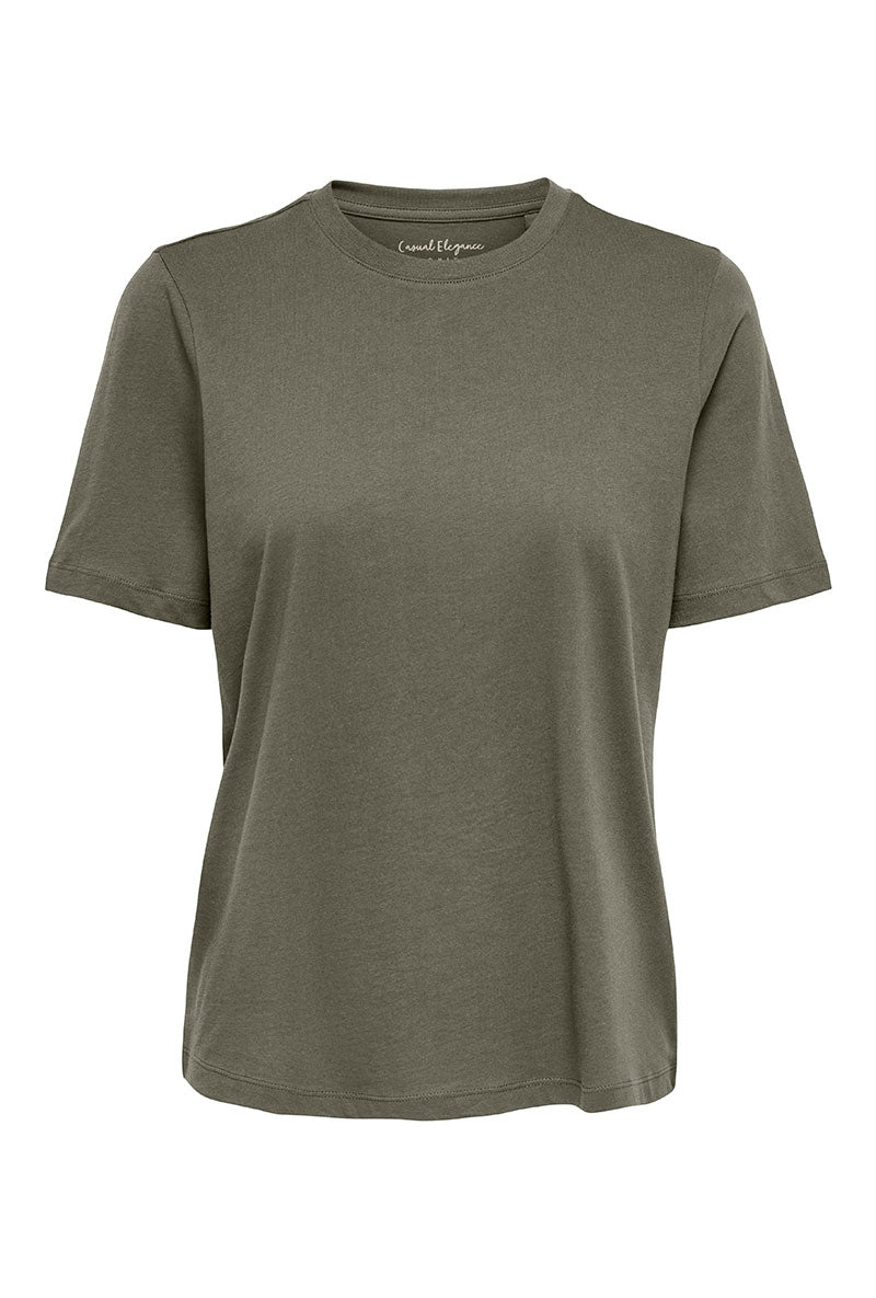 Front image of Happy ss oneck tee in olive, by brand Only