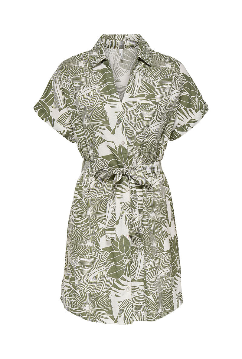 Front image of Jakari linen ss shirt dress in green, by brand Only