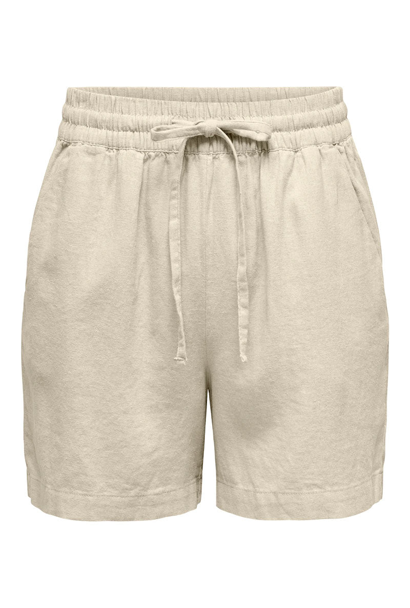 Front image of Jdy say hw linen string shorts in oat, by brand Jacqueline de yong