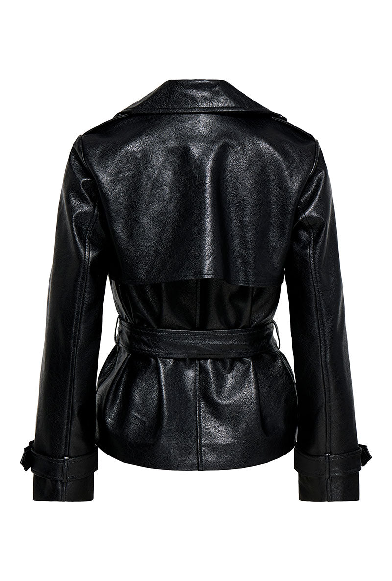 Back image of Julia faux leather belted jacket in black, by brand Only