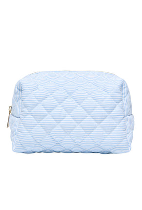 Front image of Kamilla quilted cosmetic bag in blue, by brand Only