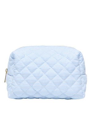 Front image of the Kamilla quilted cosmetic bag in blue, by brand Only