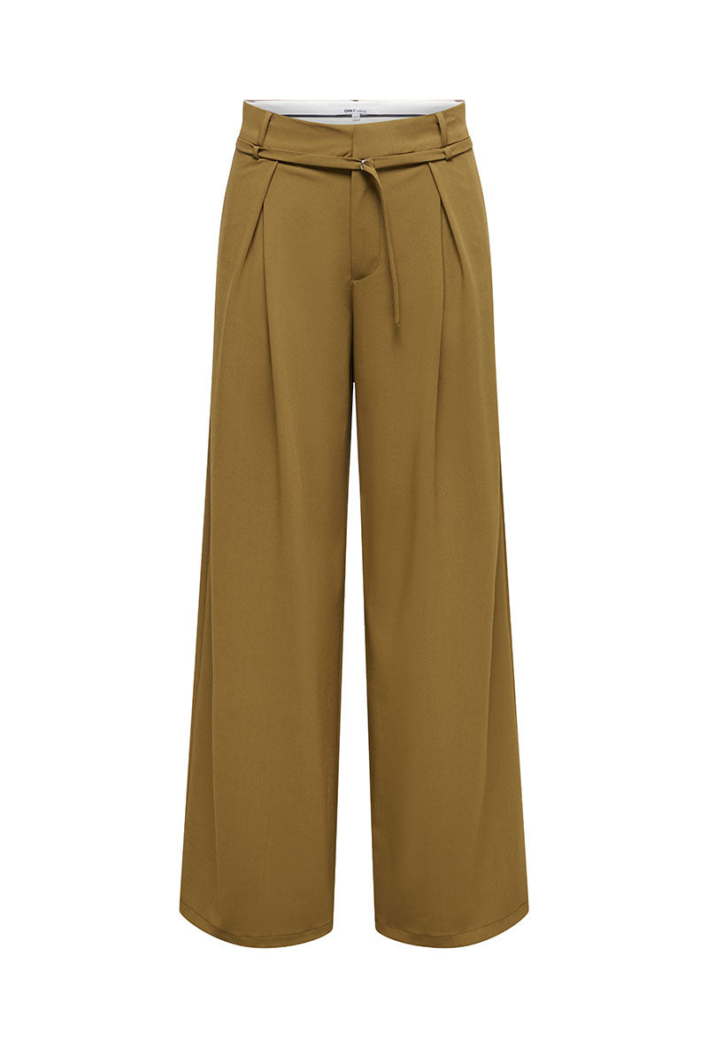 Front image of Lavina hw belt wide pant in brown, by brand Only