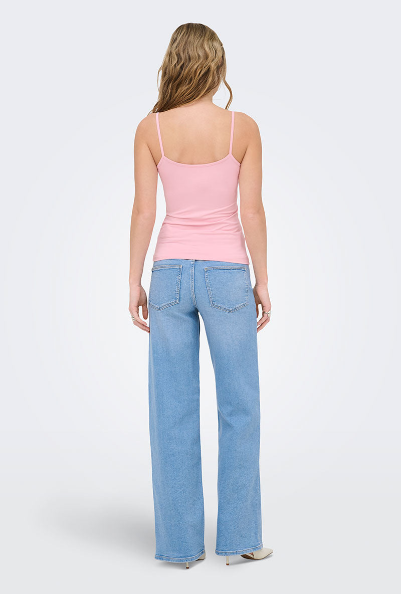 Back image of a model wearing Lea sl new singlet in pink, by brand Only