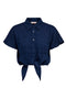 Front image of the Leoni seersucker cap knot shirt in navy, by brand Only