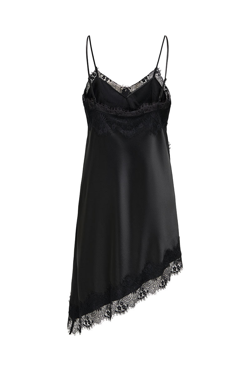 Back image of Lindona strap satin lace dress in black, by brand Only