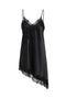 Front image of the Lindona strap satin lace dress in black, by brand Only