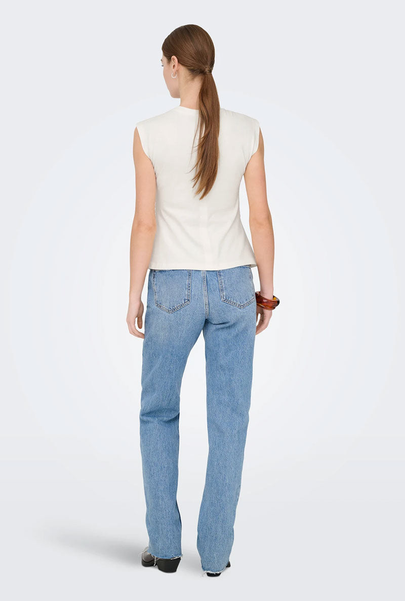 Back image of a model wearing Marie s/l ruching top in off white, by brand Only