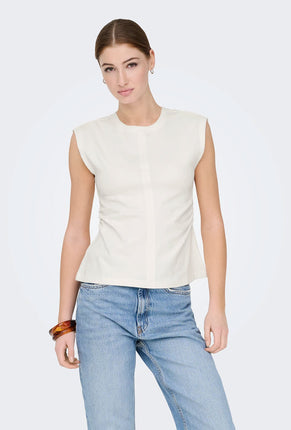 Front image of a model wearing Marie s/l ruching top in off white, by brand Only