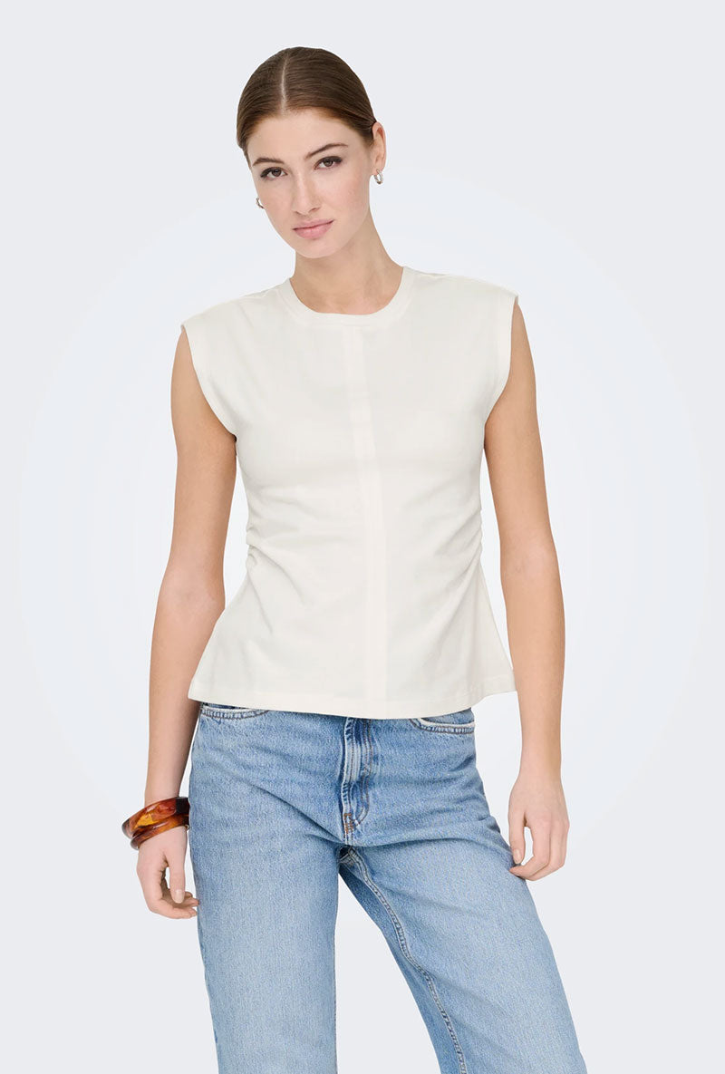 Front image of a model wearing Marie s/l ruching top in off white, by brand Only