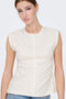 Front image of a model wearing the Marie s/l ruching top in off white, by brand Only