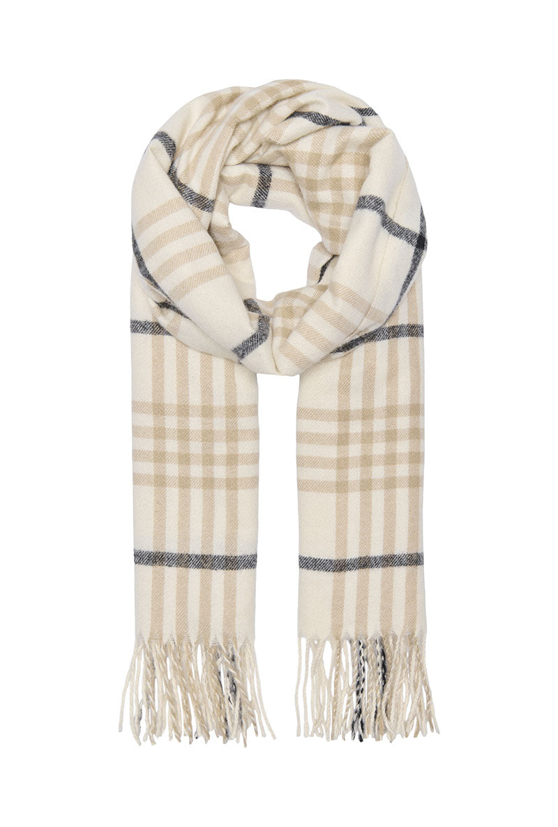 Front image of Mathilde check fringe scarf in grey, by brand Only