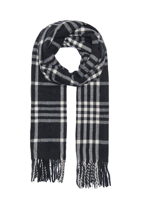 Front image of Mathilde check fringe scarf in black, by brand Only